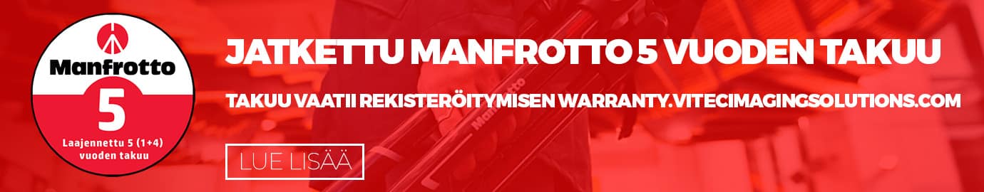 Manfrotto 5 vuoden takuubanneri