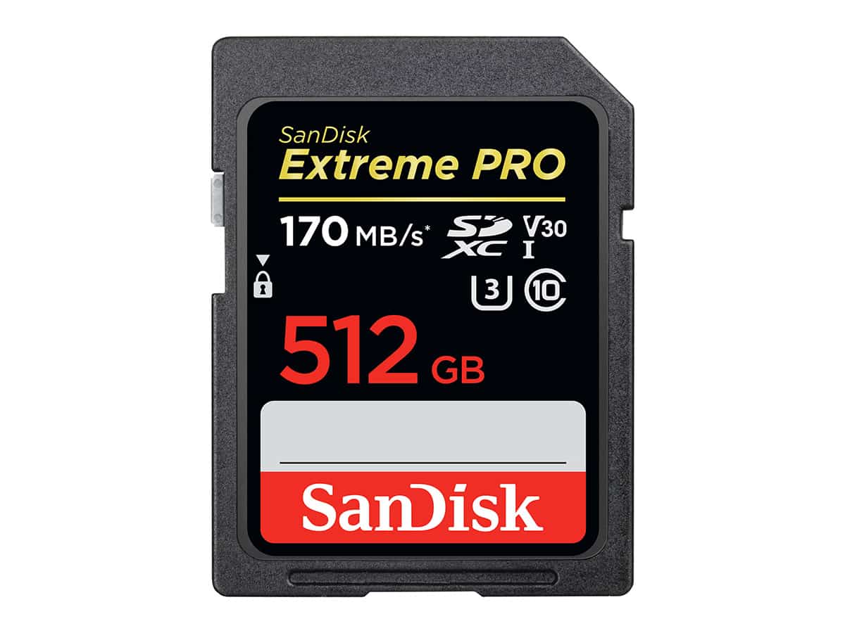 SanDisk 512GB SDXC Extreme PRO (UHS-I, 170 MB/s, (U3 & V30), class 10)