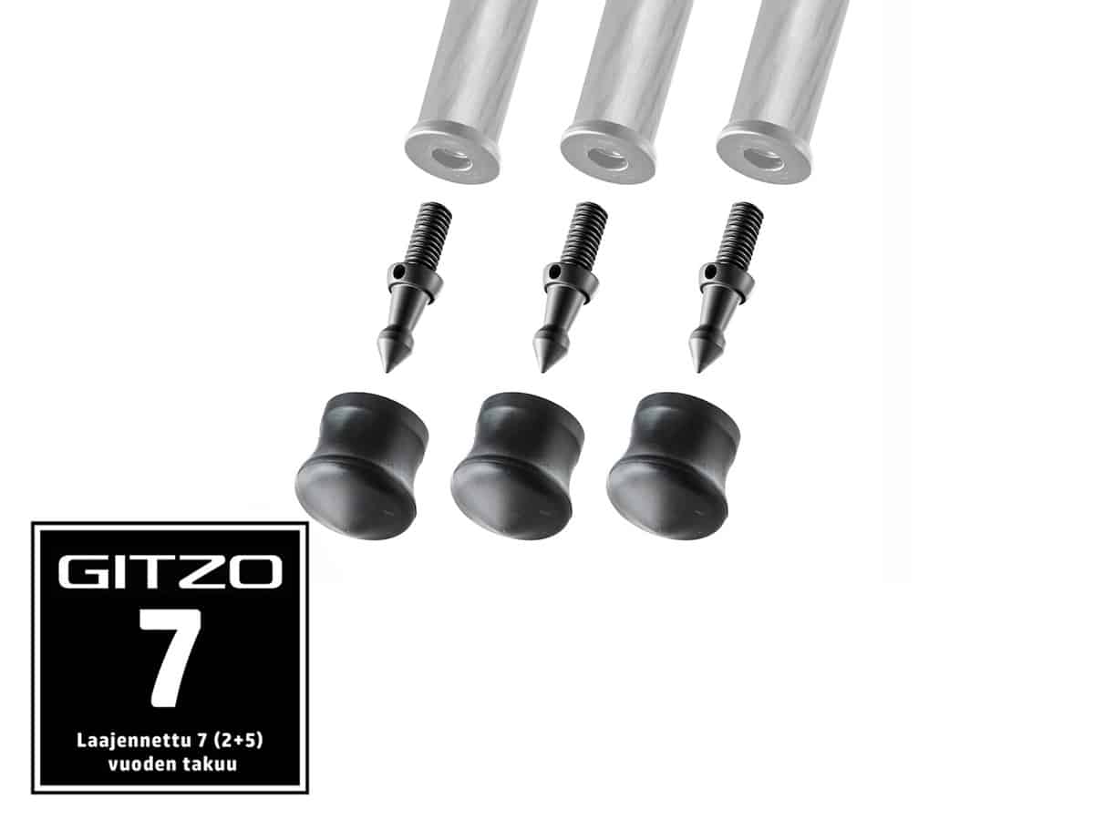 Gitzo GSF38S Short Spike + Rubber Foot 38mm (3kpl) – jääpiikit/kumitassut