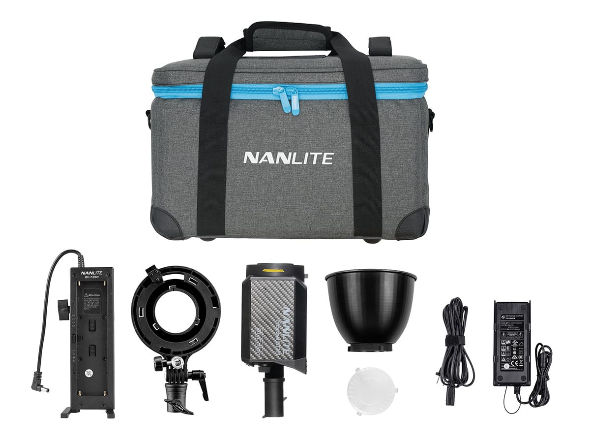 Nanlite Forza 60B Bi-Color (60W, 2700K-6500K) + Bowens adapteri + Battery holder- LED-studiovalo